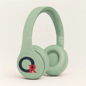 Auriculares inalámbricos verdescon el logo de mi agencia