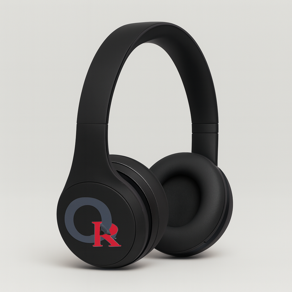 Auriculares inalámbricos negros con el logo de mi agencia