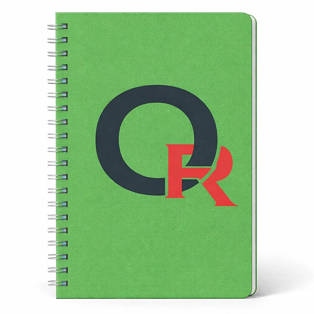 Libreta sencilla verde con el logo de orpheon agency