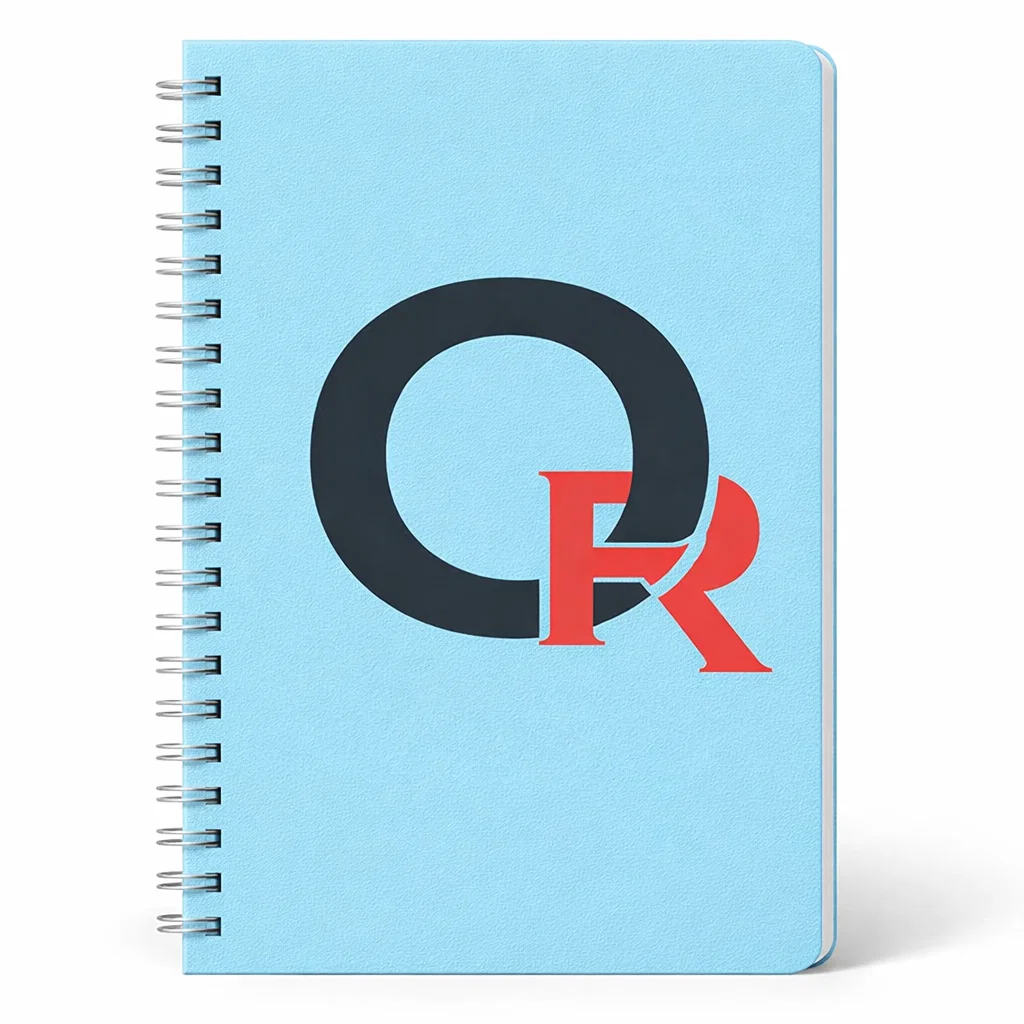 Libreta sencilla azul con el logo de orpheon agency